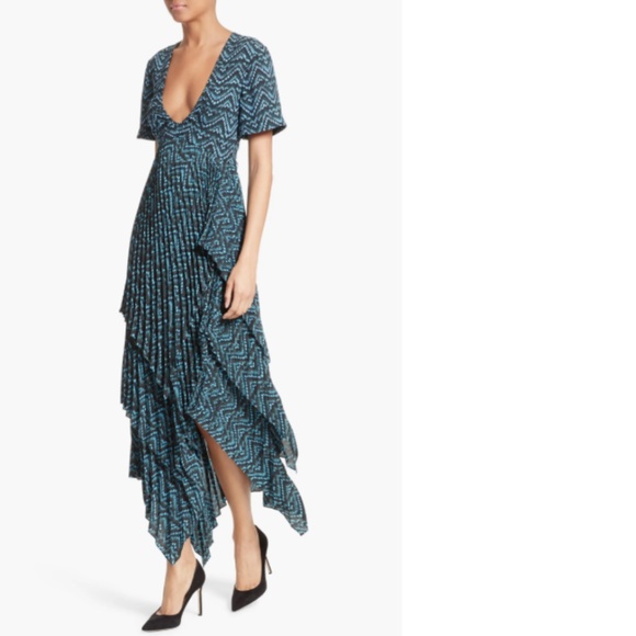 NWOT A.L.C. 🫐Asymetrical Blue Printed Maxi Dress 100% silk